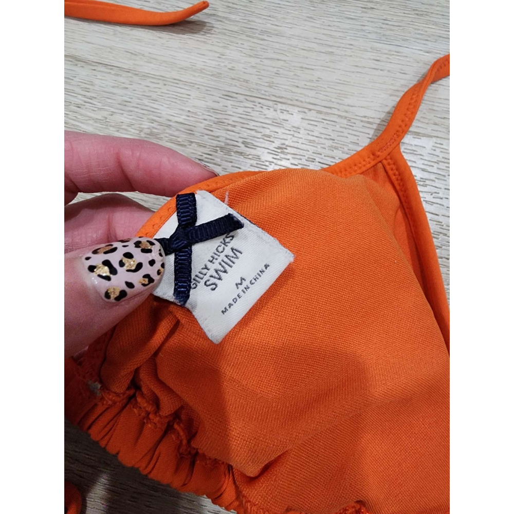 Gilly Hicks Orange Ruffle Triangle Bikini Swimsuit Set Size M Beachwear Used - Picture 8 of 8